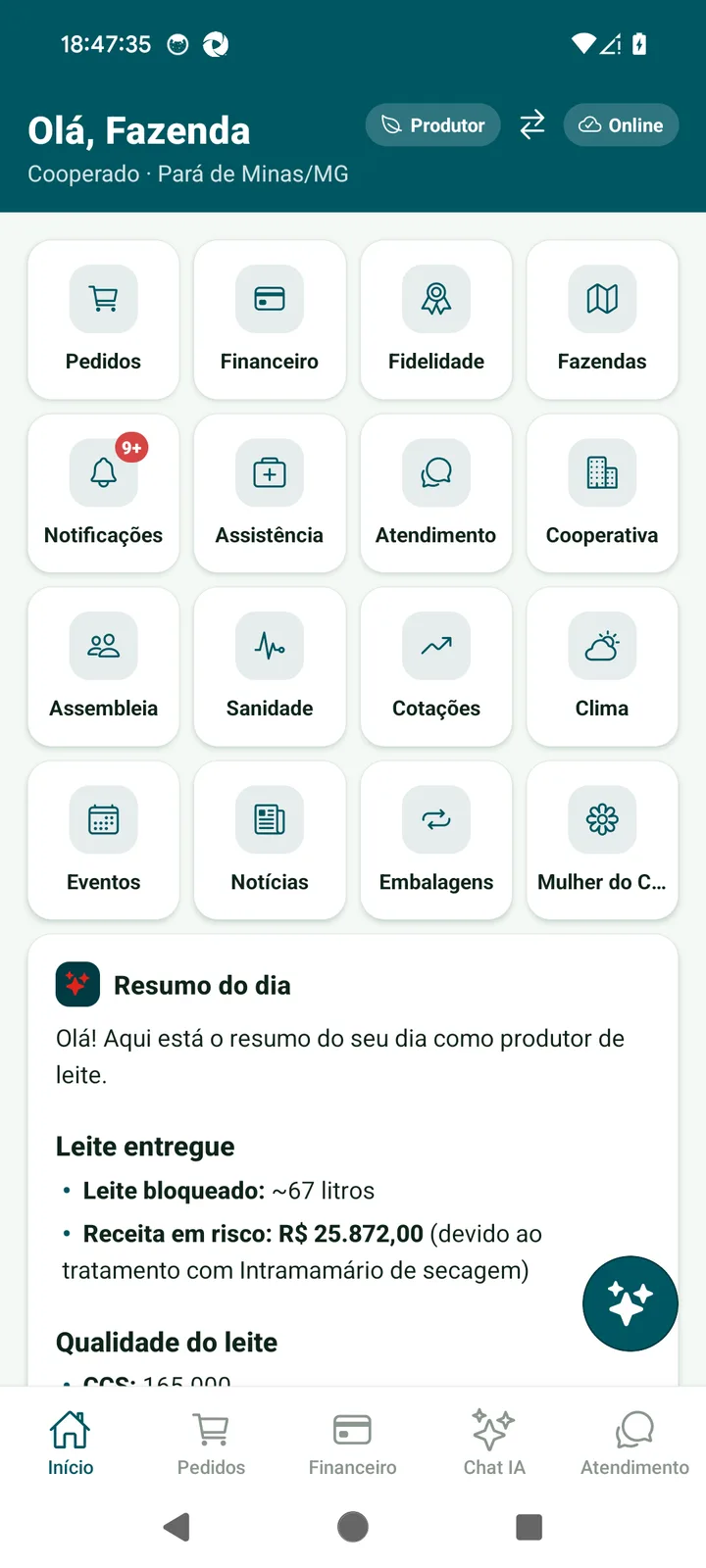Home do produtor, tela do JedIN AgroTech