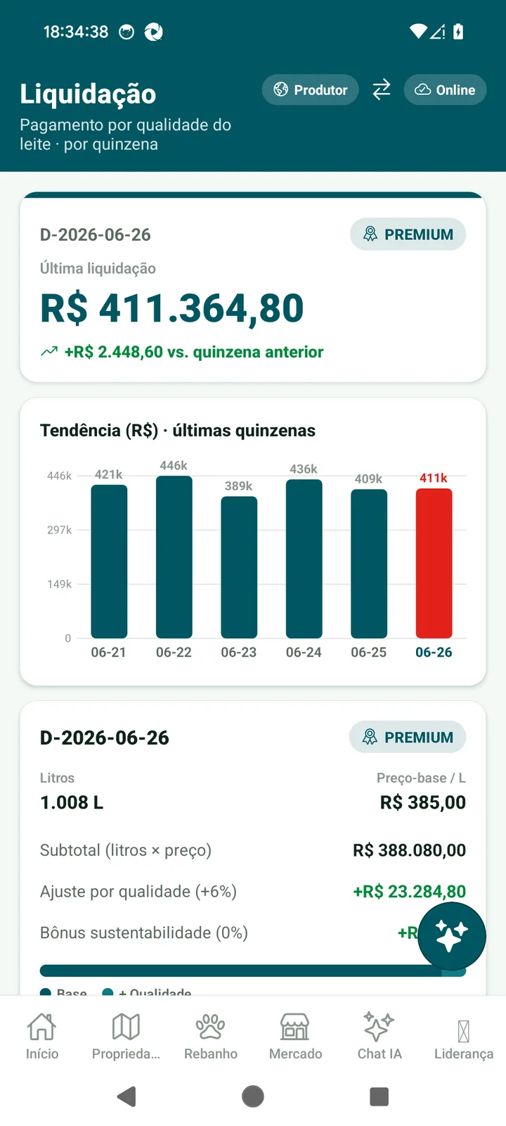 Liquidação transparente, tela do JedIN AgroTech