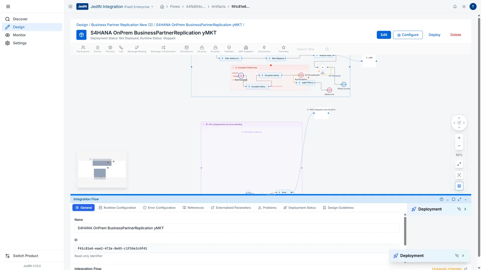 Designer visual de fluxos, tela do JedIN Integration