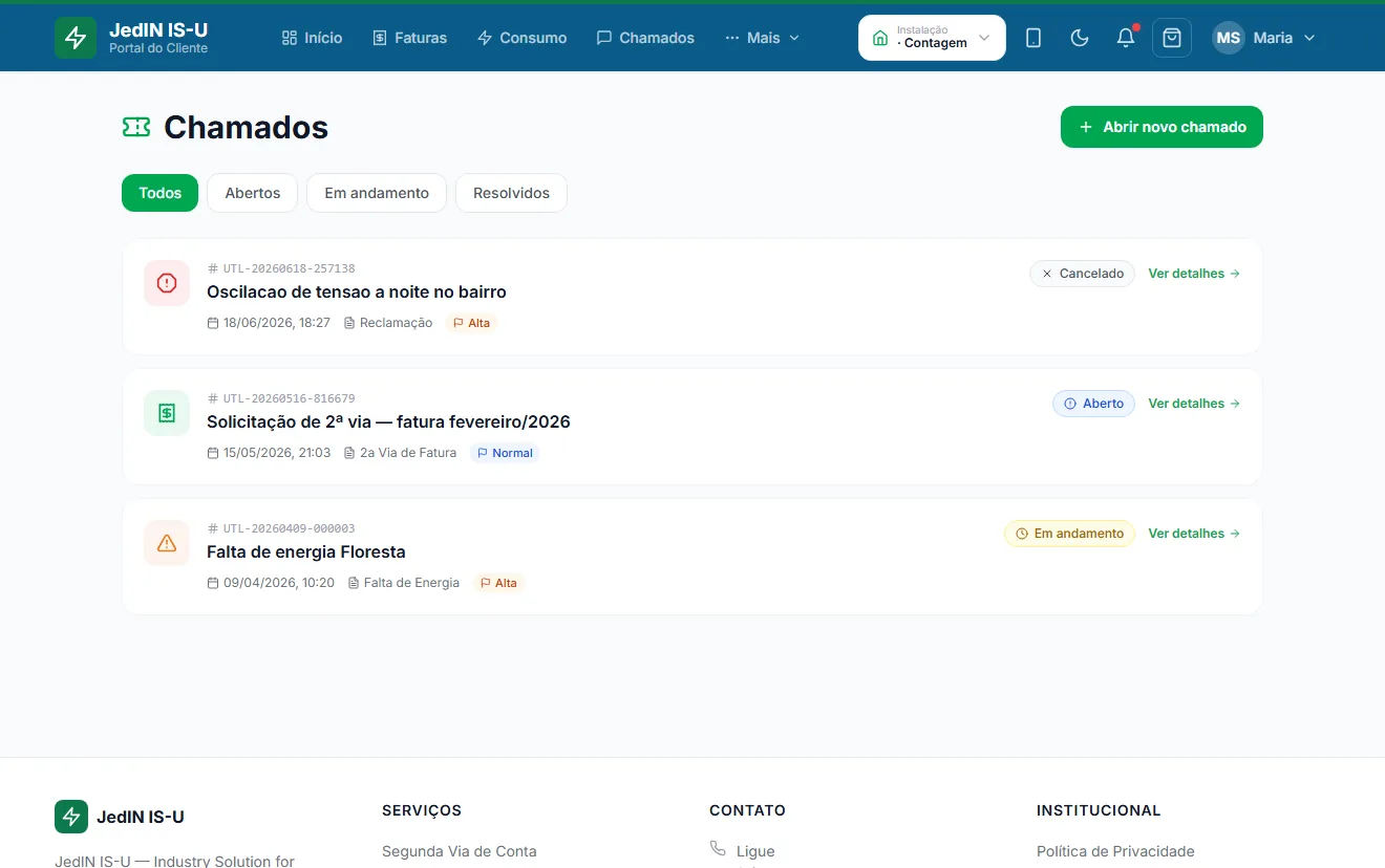Chamados e interrupções, tela do JedIN Utilities
