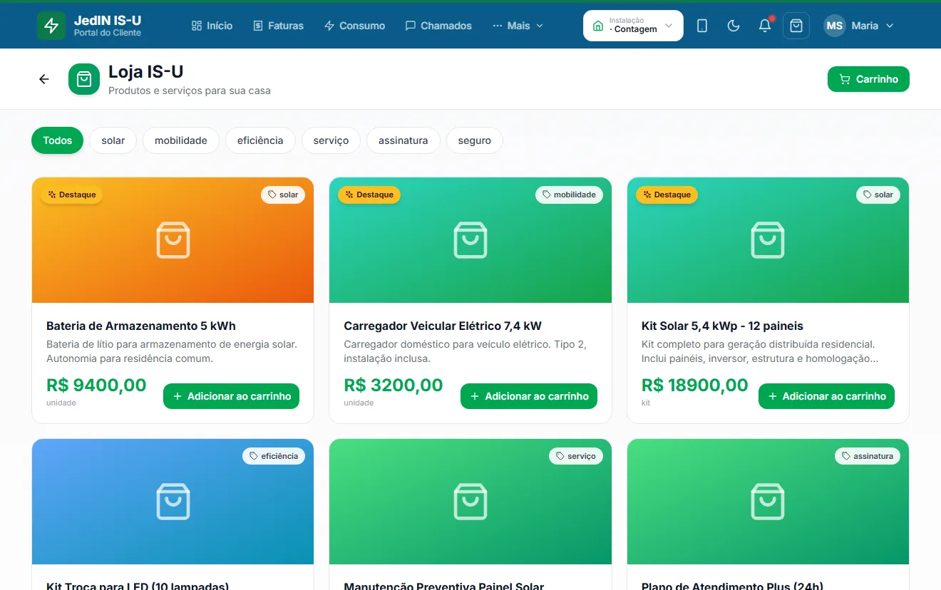 Loja e e-commerce, tela do JedIN Utilities