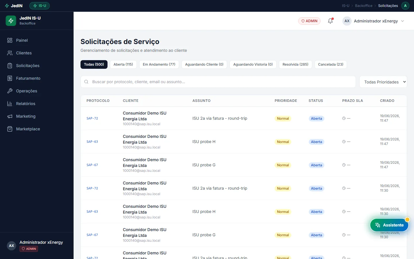 Chamados, SLA e workflow, tela do JedIN Utilities