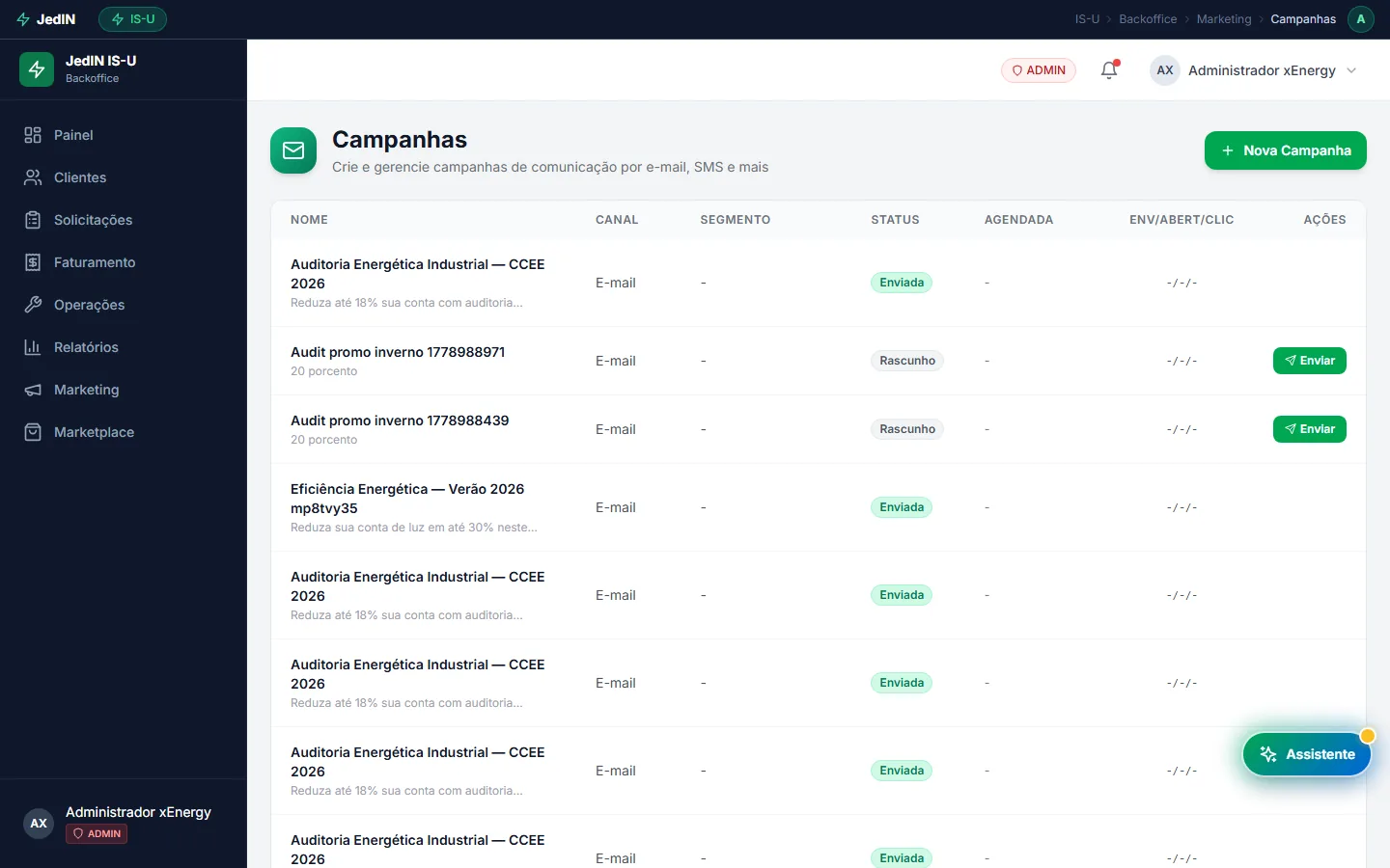 Suíte de marketing, tela do JedIN Utilities