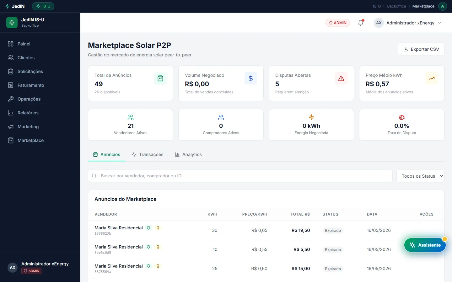 Curadoria do marketplace, tela do JedIN Utilities